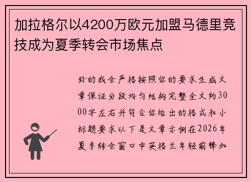 加拉格尔以4200万欧元加盟马德里竞技成为夏季转会市场焦点 加拉格尔以4200万欧元加盟马德里竞技成为夏季转会市场焦点